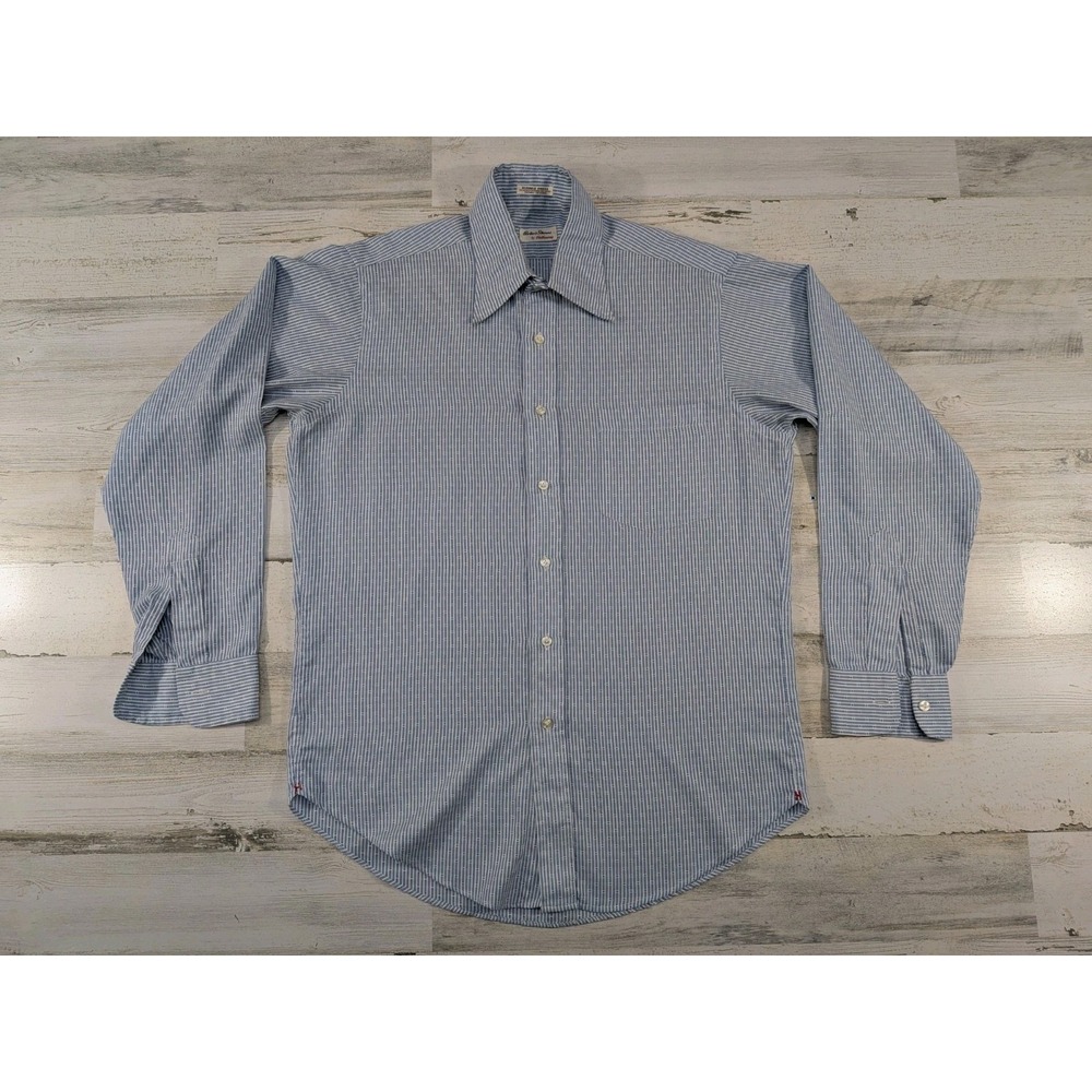 Vintage 70s Hathaway Shirt Mens Large Geometric Patterned Button Up Blue L